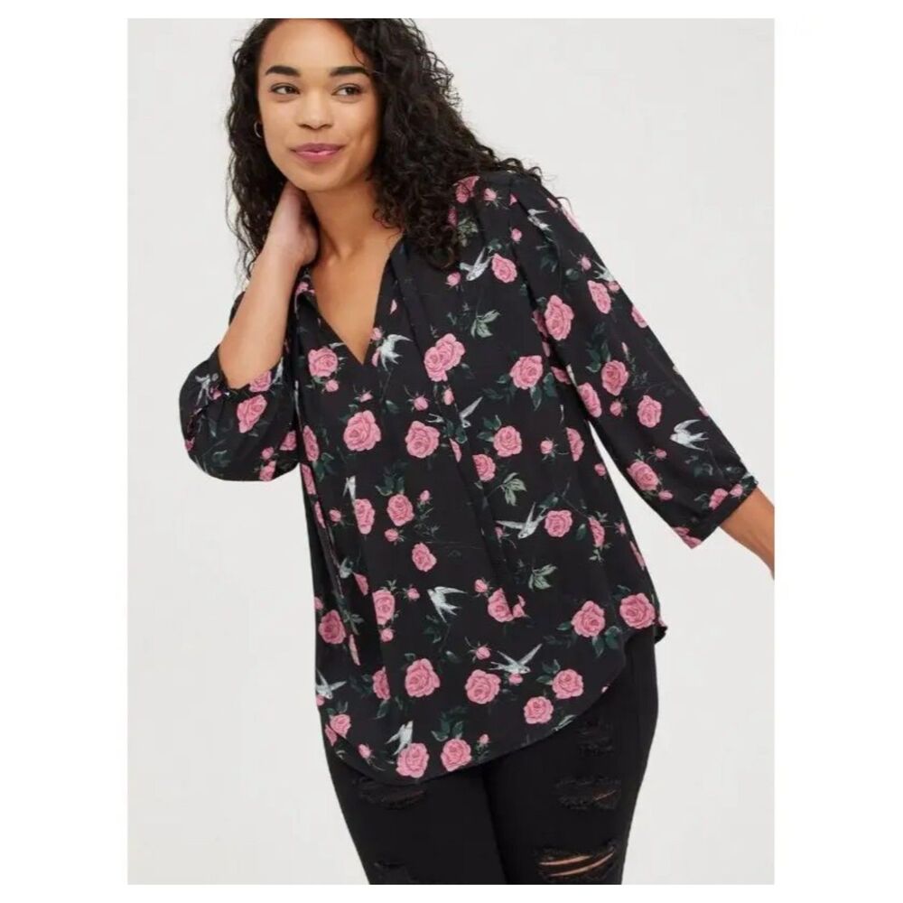 Torrid Floral Chiffon Tie Front Blouse
